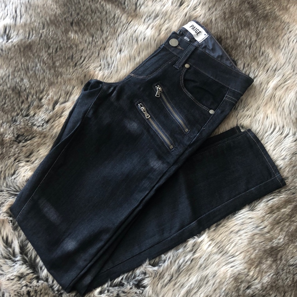 Paige edgemont dark skinny jeans w/ zipper detail